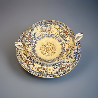 Antique Royal Worcester Cobalt Blue Gold Gilt Bouillon Soup Cup & Plate 8 Avail