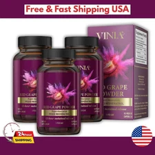 Vinia Red Grape Powder Rapid Absorbtion Piceid Resveratrol 60 Capsules 3 Pack