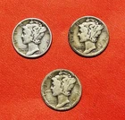 Three Coin Set 1940 P-D-S Circulated As Pictured Mercury Dimes 90% Silver (SP126