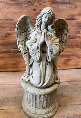 STONE GARDEN PRAYING ANGEL WOMAN GIRL ON PLINTH STATUE ORNAMENT | eBay UK
