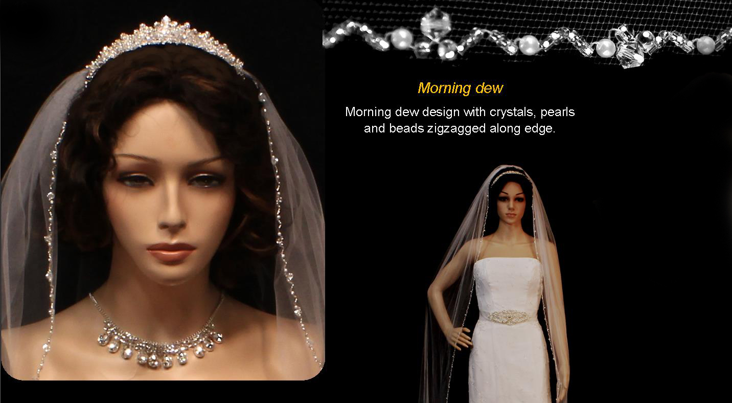 Crystal Pearl Beaded Edge Cathedral Bridal Wedding Veil White Ivory or