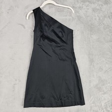 Vintage Theory One Shoulder Mini Dress Womens Size 0 Black Satin Made In USA