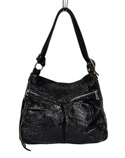 Tylie Malibu Black Crinkled Patent Leather Hobo Shoulder Bag