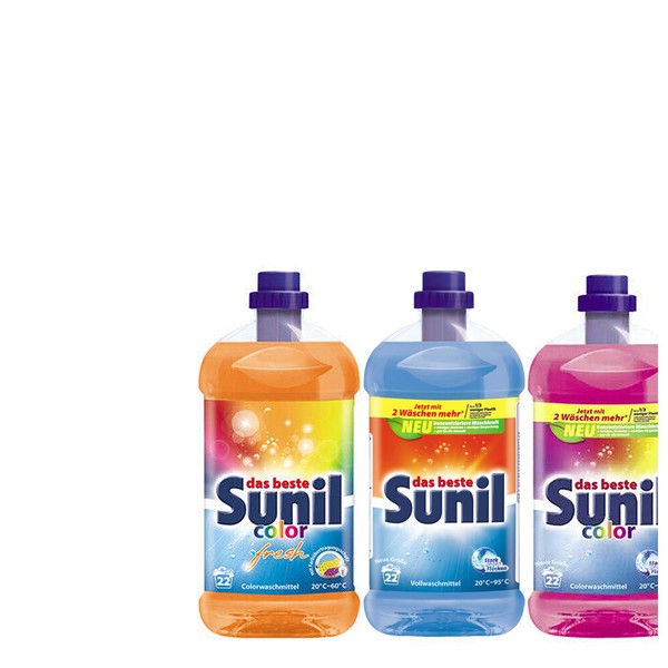 3X1100Ml Sunil Voll-Waschmittel & Color-Waschmittel Orange | Blau | Pink 66WL-image