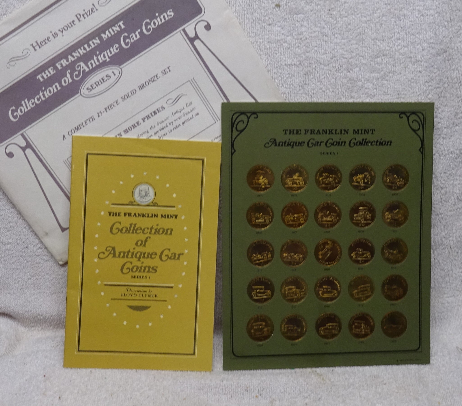 * VTG - FRANKLIN MINT - ANTIQUE CAR TOKEN COLLECTION w Holder & BOOK