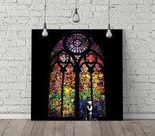 BANKSY STAINED GLASS SQUARE CANVAS WALL ART FLOAT EFFECT/FRAME/POSTER PRINT