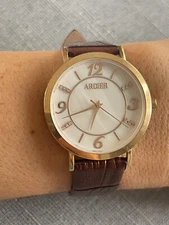 Ardier watch Gold Tone Jewells 54576L Japan Movt Leather Strap Stainless 