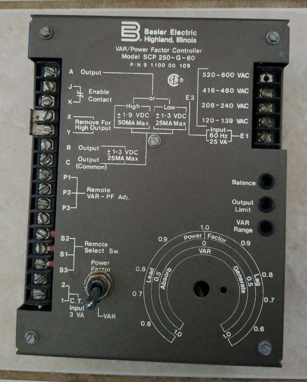 Basler Electric SCP-250-G-60 VAR / Power Factor Controller 9-1100-00-109