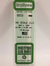 Evergreen # 8203 Styrene Strip pkg(10) 2 x 3" 5.1 x 7.6cm HO Scale MIB 