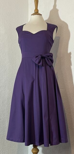 Lindy Bop Grace Purple 50s Style Swing Dress With Bow Size 12 Rockabilly