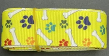5 yds Paw Prints and Dog Bones Printed Grosgrain Ribbon 7/8"