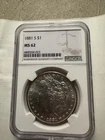 1881-S Morgan Silver Dollar NGC MS62 BU Brilliant Uncirculated