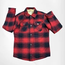 Abercrombie & Fitch Flannel Shirt Jacket Mens S Red Buffalo Plaid Sherpa Lined