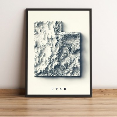 Utah Map, Utah 2D Relief Map, Utah Vintage Map - 2D Flat Print