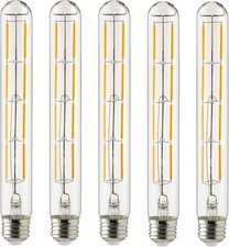 5Pack T10 LED Tubular Light Bulb, Dimmable Edison, 6W 60W , 2700K, Clear, E26
