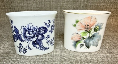 2 pc Royal Worcester Bone China Floral Toothpick Holder, Business Card Holder