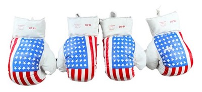 Pair Defender USA American Flag Boxing Gloves Training Fighting Gym Laces 18 Oz