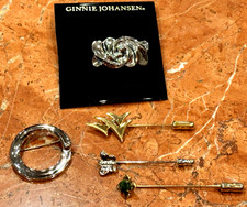 TRIFARI BIRD MONET BUTTERFLY G JOHANSEN ANSON JADE 12K GF STICK PIN BROOCH LOT 5