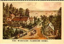 Vintage Western Farmers Home Scenic Postcard Merrimack Publishing Currier & Ives