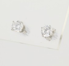 New Cubic Zirconia Stud Earrings - Sterling Silver 5mm Round Solitaire Pierced