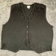 Koret Vintage Black Knit Sweater Vest Soutache Crochet V-Neck 2X 2676779Y
