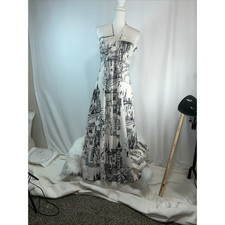 SHEIN Women's Black and White Architectural Print Halter Maxi Dress