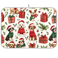 Merry Christmas Dogs Dish Drying Mat for Kitchen Counter 18 x 24 Inch Rack Pa...