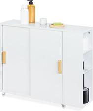 Mobile Bagno Porta Scopino, Ruote E 4 Scomparti, Carrellino Slim, 62X19,5X64 Cm,