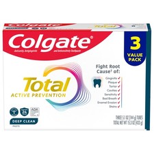 Colgate Total Active Prevention Deep Clean Toothpaste, 5.1 Ounce (Pack of 3) 1.32 per gallon