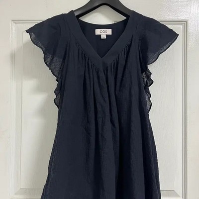 COS Navy Blouse with Unique Texture and Frill Detail