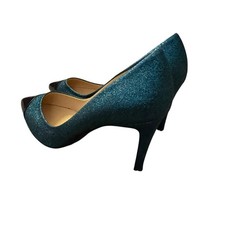 J CREW Teal Black Glitter Sparkles Captoe Heal Size 10 Pump Holiday Shoe