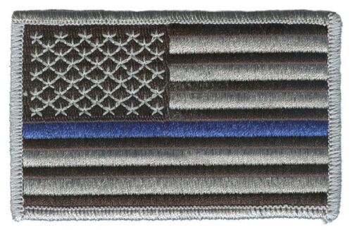 IRON-ON US flag 3.5" stars left black/gray blue line police patch JEFF-H-AMG - Picture 1 of 1