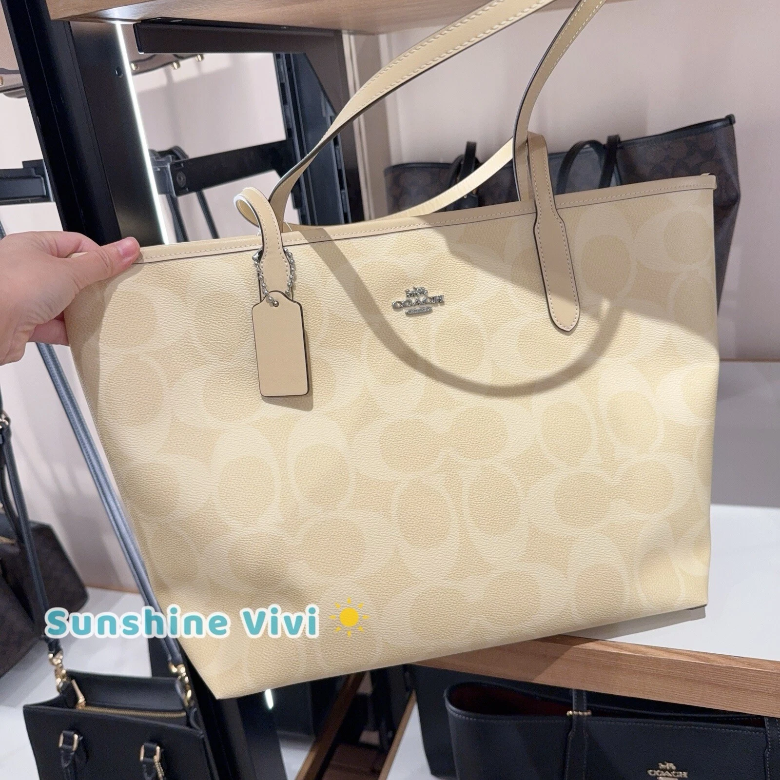 Borsa Coach City nuova con etichette in tela firmata CAL49 tela firmata argento fieno