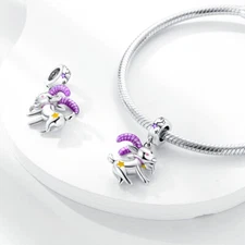 MULA European Capricorn Pendant DIY Charm AAA CZ Fit Lady Bracelet Silver Plated