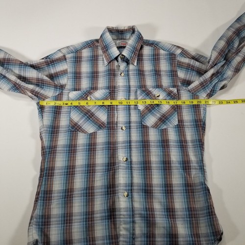 Camisa De Colección Años 70/80 Levi's Blanca Tab Abotonada A Cuadros MEDIANA Suave Fina Azul Marrón - Imagen 5 de 8
