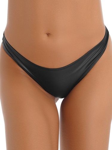 Woman Knickers Leather Thong High Cut Underwear Glossy Panties Bikini Briefs - Picture 7 of 30