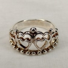Hearts Open Work Sterling Silver 925 Band Ring Size 5 3,2 Gr