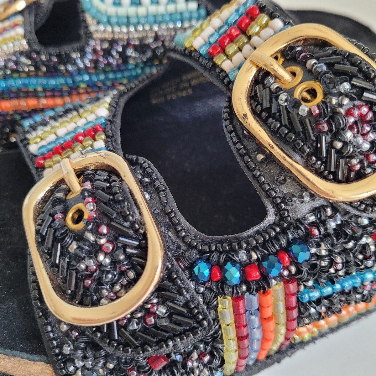 Beaded Sandals House of Harlow 1960 Slide Buckle Shoes Size