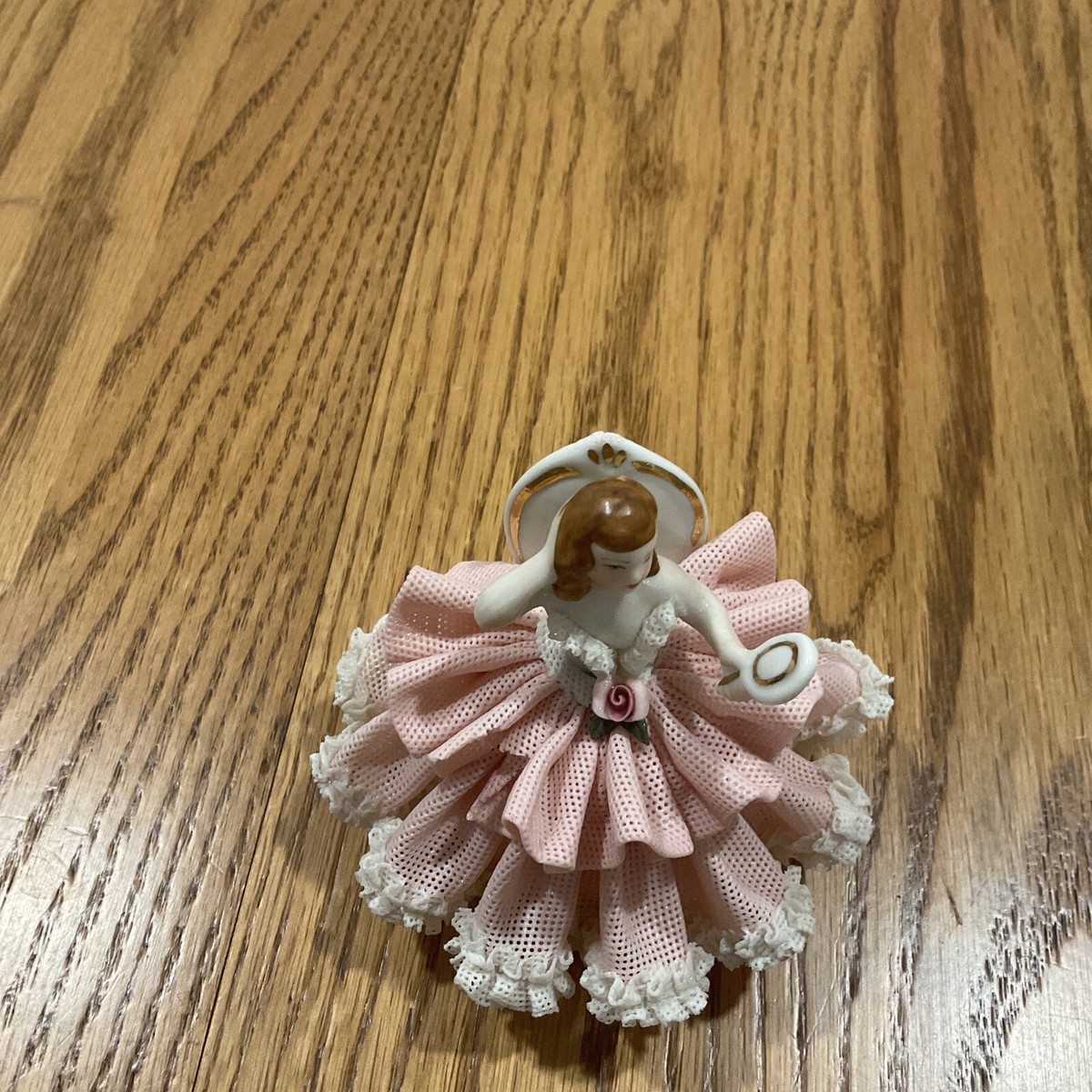 VTG Germany Dresden Lace Lady Figurine Seated On Chair With