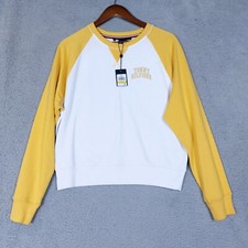 Tommy Hilfiger Sweatshirt Women Medium White Yellow Crew Neck Baseball Y2K NWT