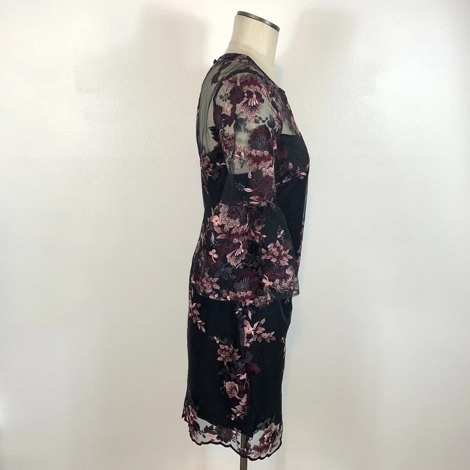 Vestido recto bordado manga campana negro White House Black Market talla 4 cóctel Foto 3 de 4