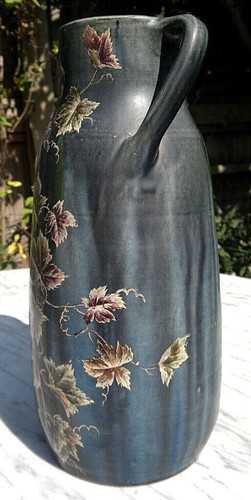 Arts and Crafts Drip Glaze Enamelled Pottery Vine Leaf Amphora Vase 12" Tall - Picture 8 of 12