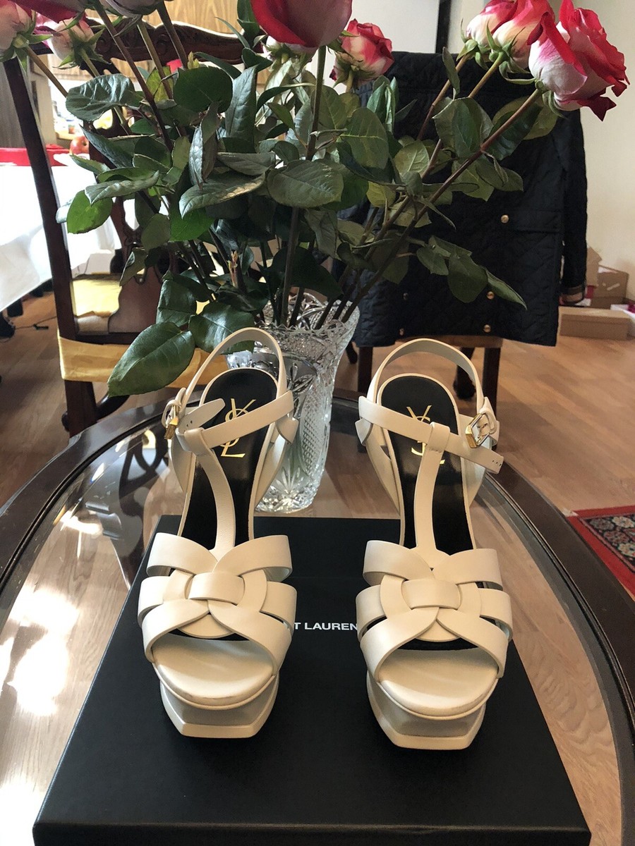 $925 Saint Laurent YSL Tribute White Leather Platform $925 Saint Laurent YSL Tribute White Leather Platform