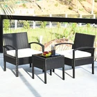 3PCS Patio Rattan Furniture Set Table & Chairs Set With Seat And Cushions Garden