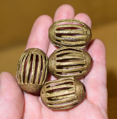 Baule Tribe Large Cast Brass Metal Hollow Beads From Ivory Coast, African Trade