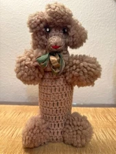 1960's Vintage Crocheted Beige Poodle Bottle Cover Retro Sparkly Eyes/Great Hair