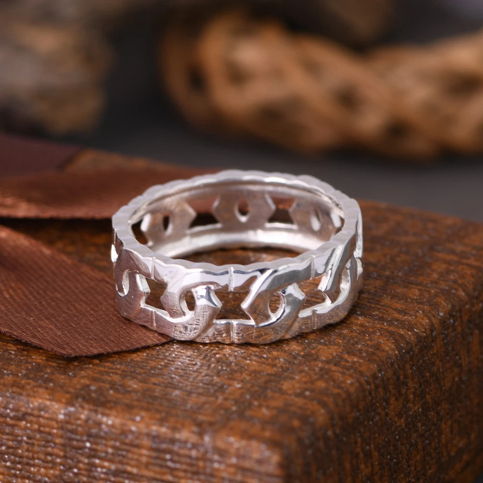 925 Sterling Silver Cuban Chain Band Ring Stackable Ring For Women's Jewelry - Image 3 of 4