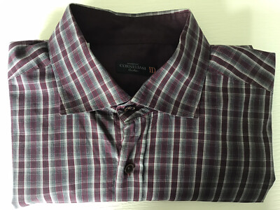 Corneliani ID Mens Brown Plaid Long Sleeve Cotton Shirt 17-43 L Italy Made