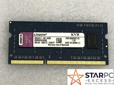 Kingston valueram memory 1gb so dimm 204pin ddr3 1066mhz / pc3-8500 - cl7 1.5v niet-gebufferd - niet-ecc (740617134759)