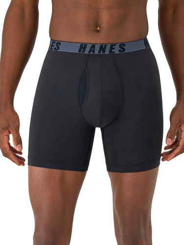 Hanes Moves Men’S Anti-Chafe Boxer Brief, Total Support Pouch, Black, 3-Pack, 6" - 第 3/14 張圖片